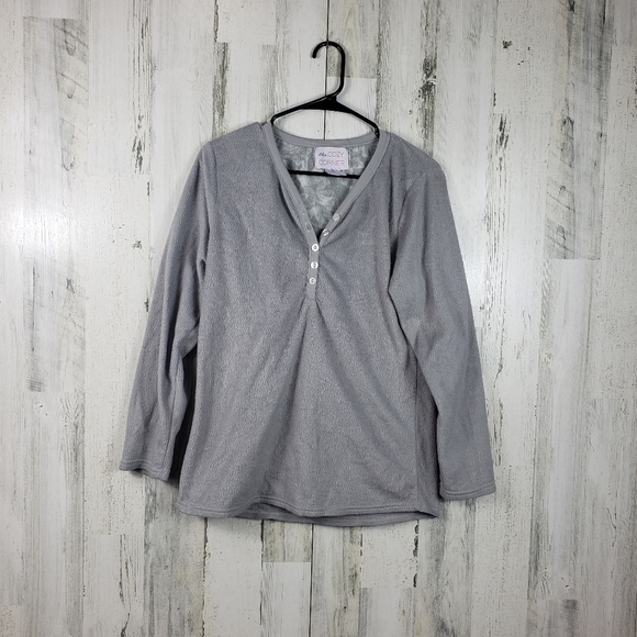 3/$15 the cozy corner gray long sleeve soft pajama shirt women's size medium - Picture 7 of 7